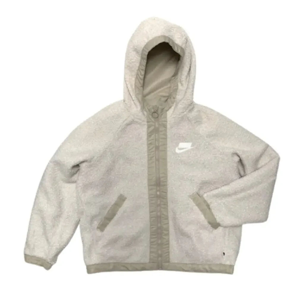 New NIKE NSW Sherpa Reversible Tan Cream Full Zip Jacket | M